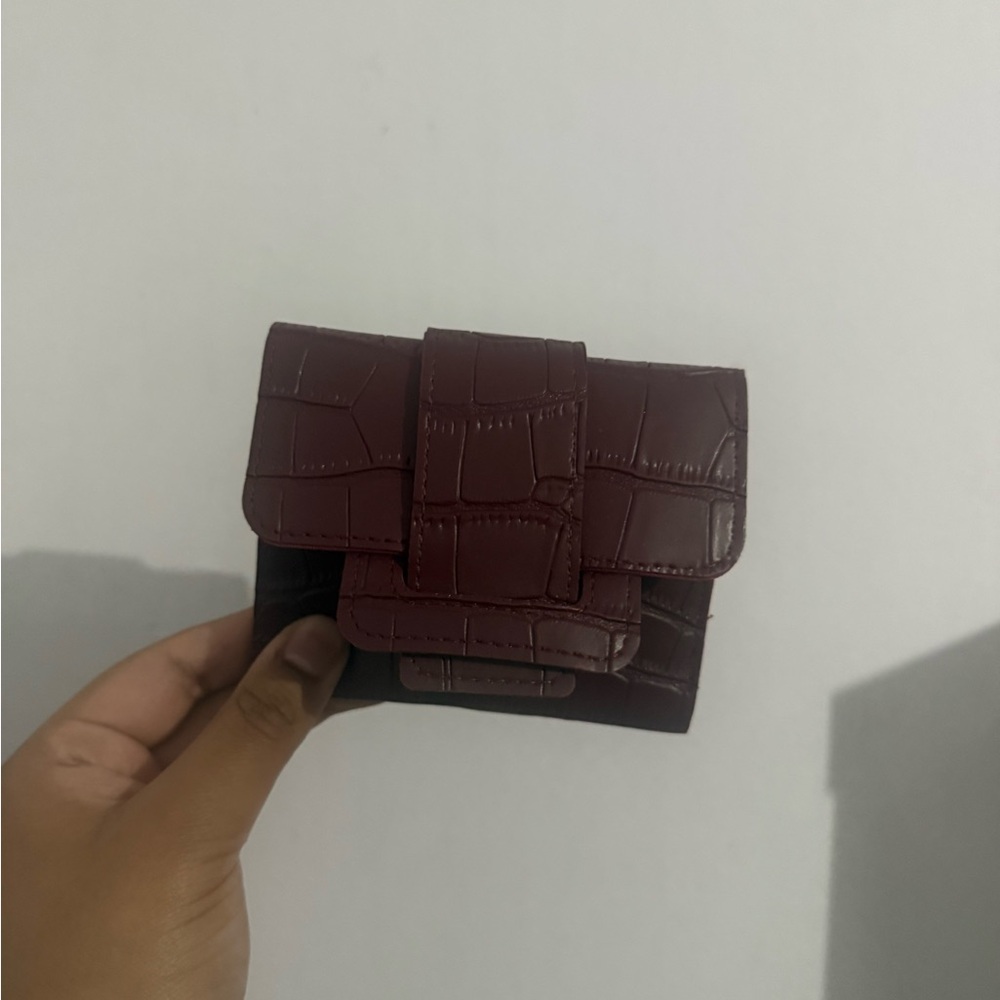 Burgundy Croc-Embossed Mini Wallet